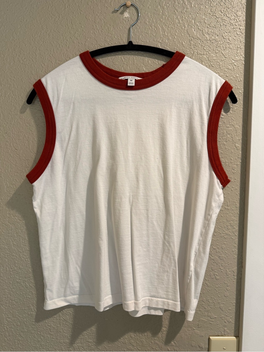 White Sleeveless Ringer Top with Red Trim - Picture 2 of 5